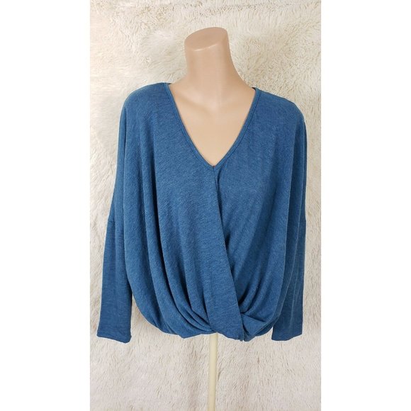 Super Lady Womens Medium Twist Knot Front Long Sleeve Top Rayon Blue Yoga N - Picture 1 of 5